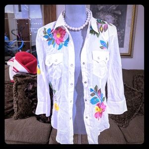 BCBG White Flower Western Shirt